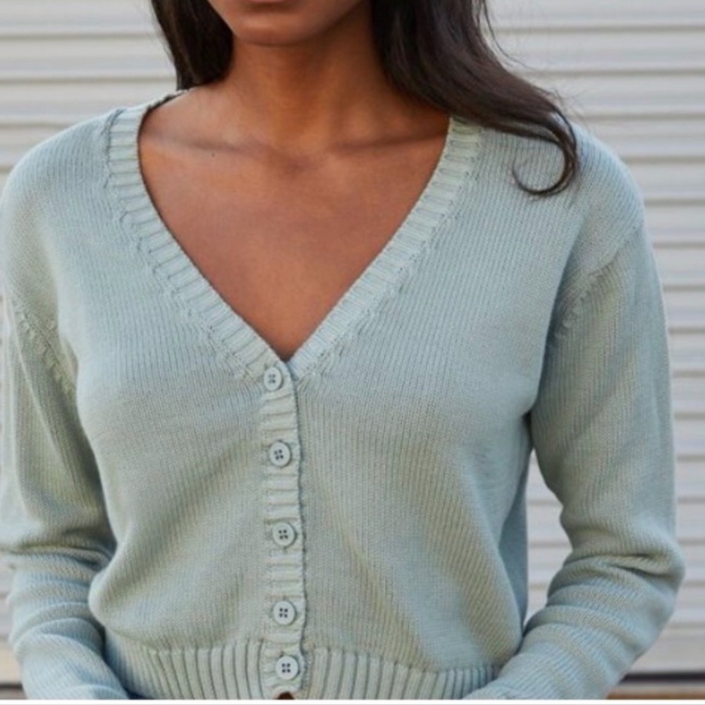 Brandy Melville Light Sage Green V-Neck Button Cardigan
